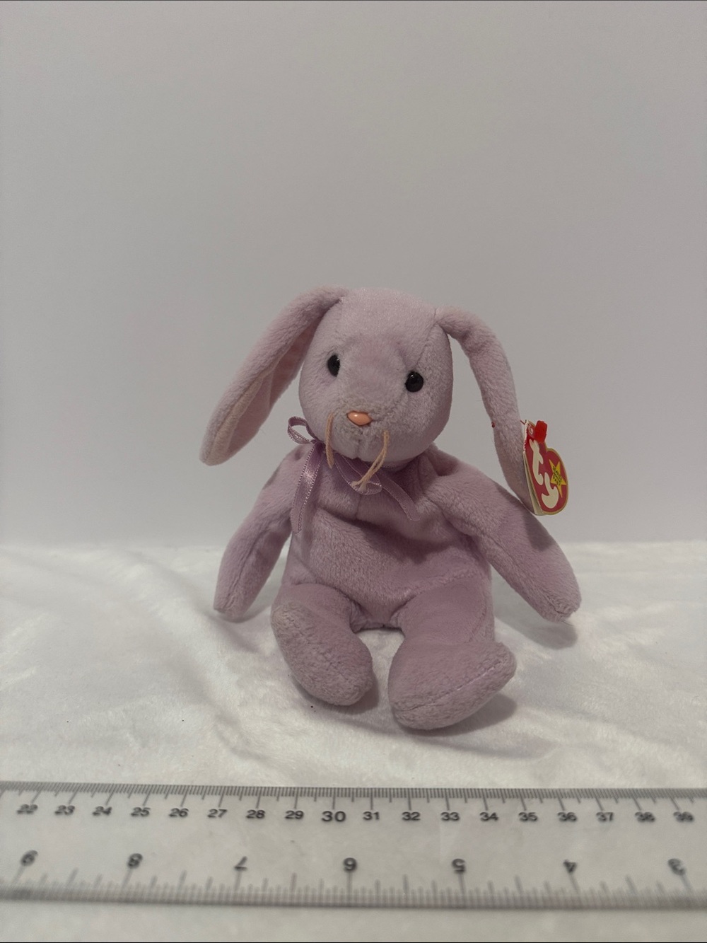 TY Beanie Baby Floppity - Lavender Bunny Plush with Ribbon